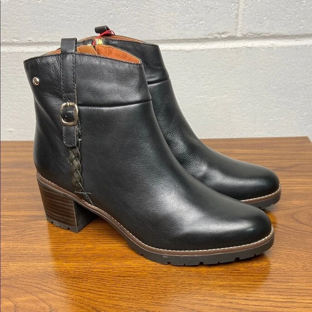 NIB Pikolinos LLANES Leather‎ Ankle Booties EU40/US 9-9.5 Black W7H-8578